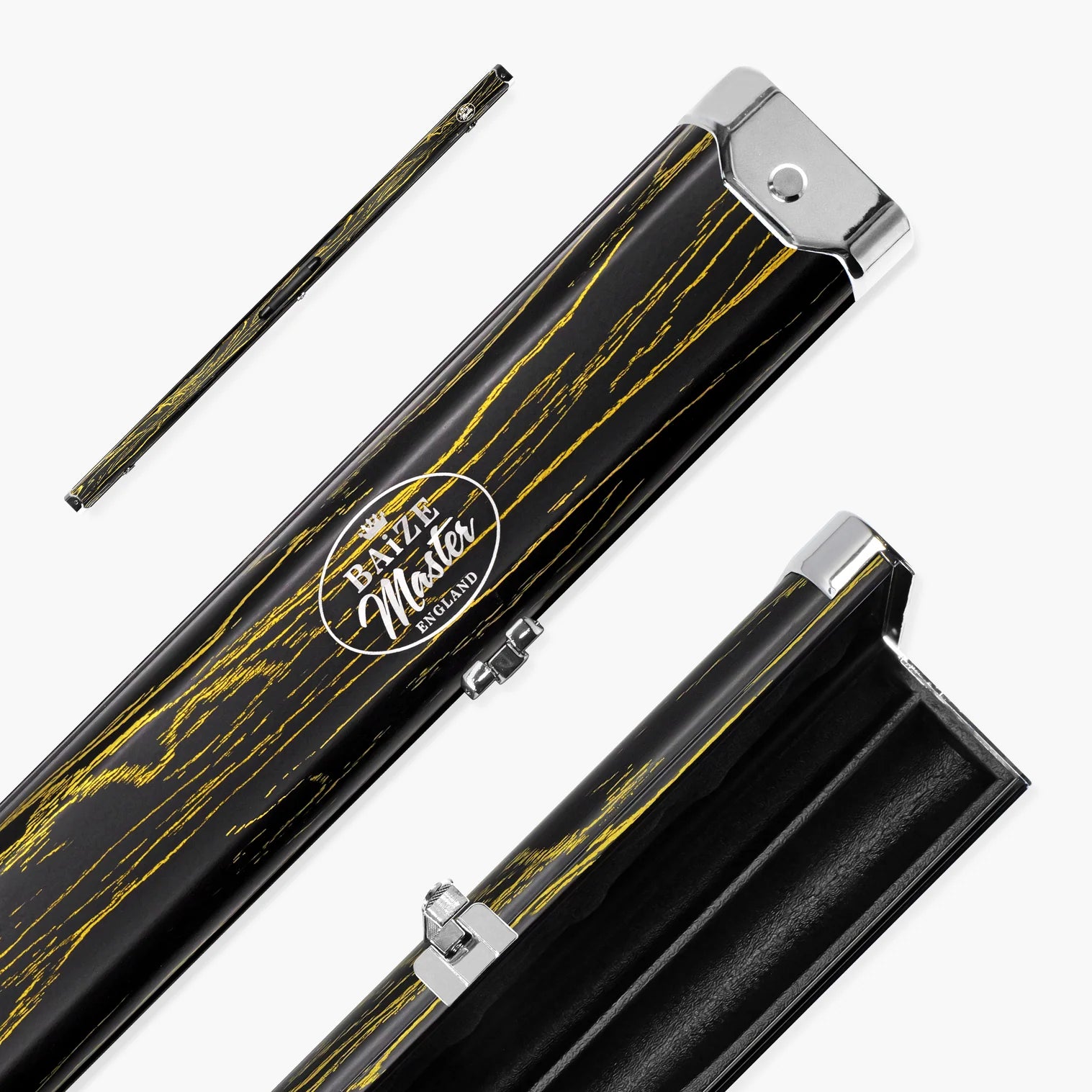 Baize Master Woodgrain Pro Aluminium One Piece Cue Case Metal Ends - Holds 2 Cues