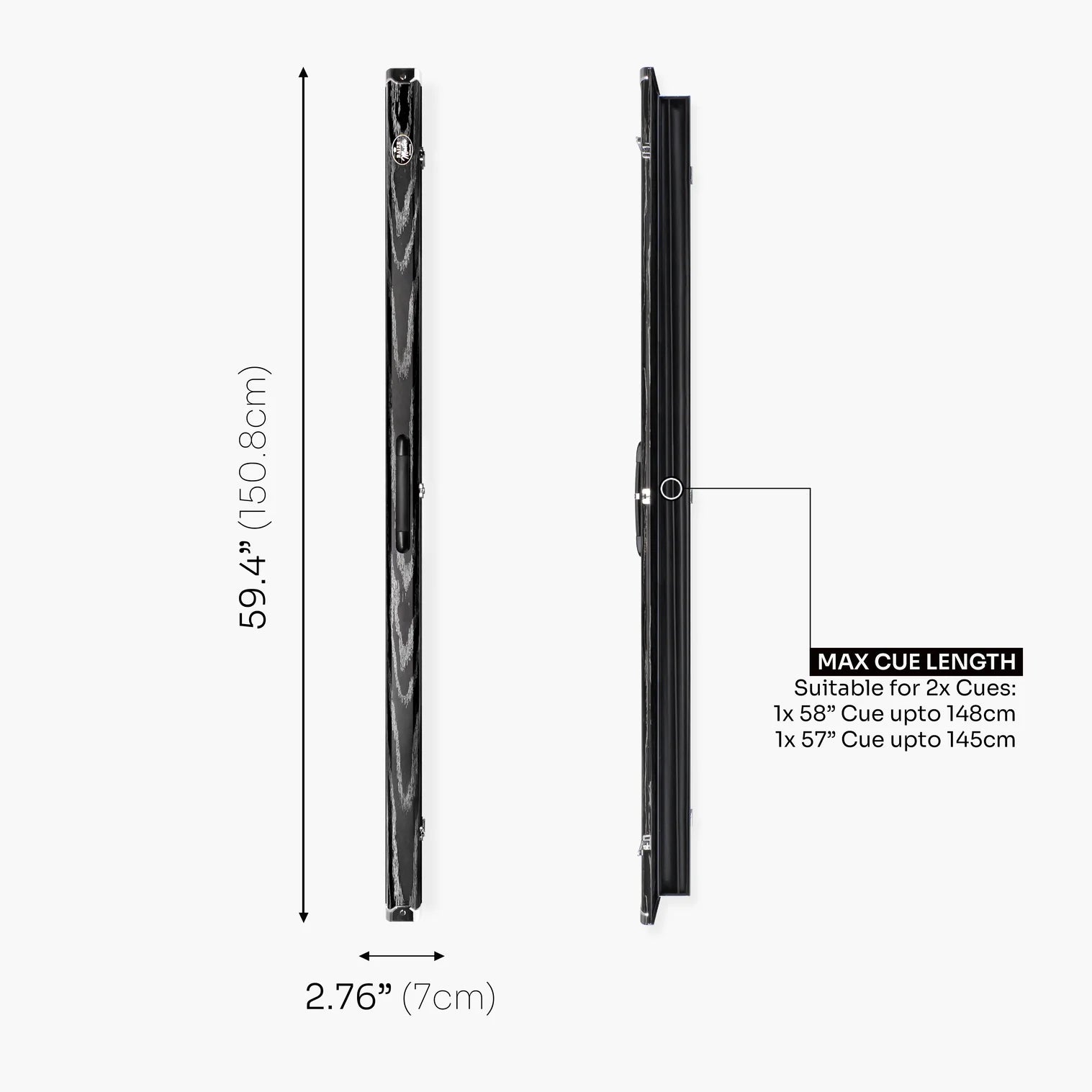 Baize Master Woodgrain Pro Aluminium One Piece Cue Case Metal Ends - Holds 2 Cues