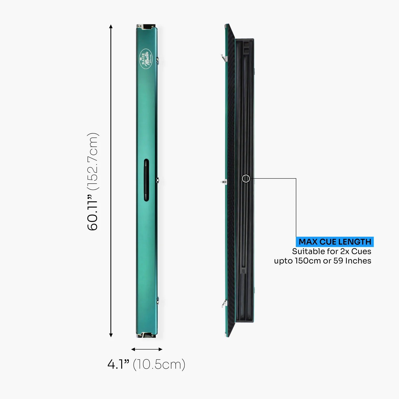 Baize Master Prestige 1 Piece 3 Slot Luxury Metal Cue Case - Holds 2 x 1 Piece Cues