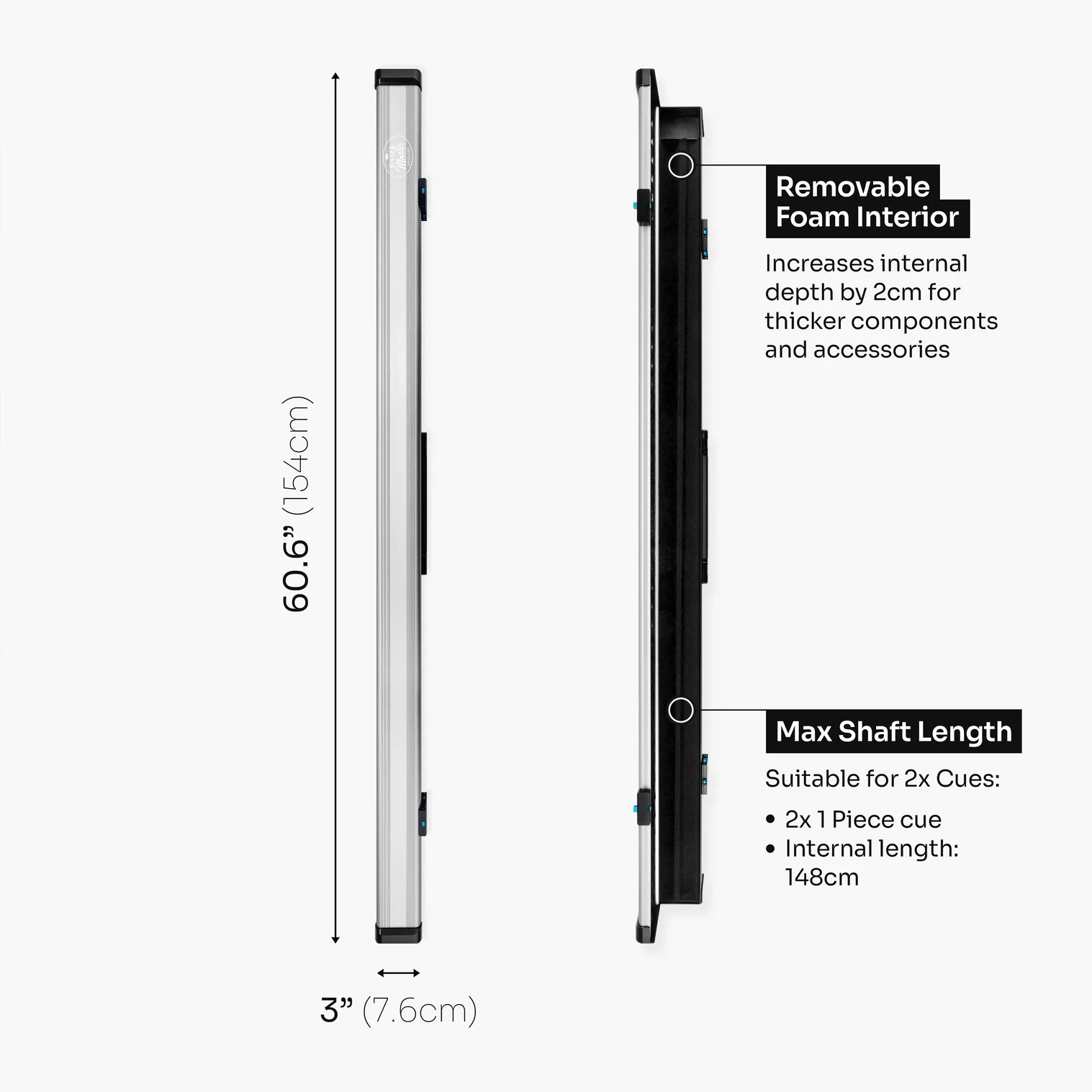 Baize Master Fusion One Piece 2 Slot Luxury Aluminium Cue Case with Trigger™ Lock – Holds 2 x One Piece Cues