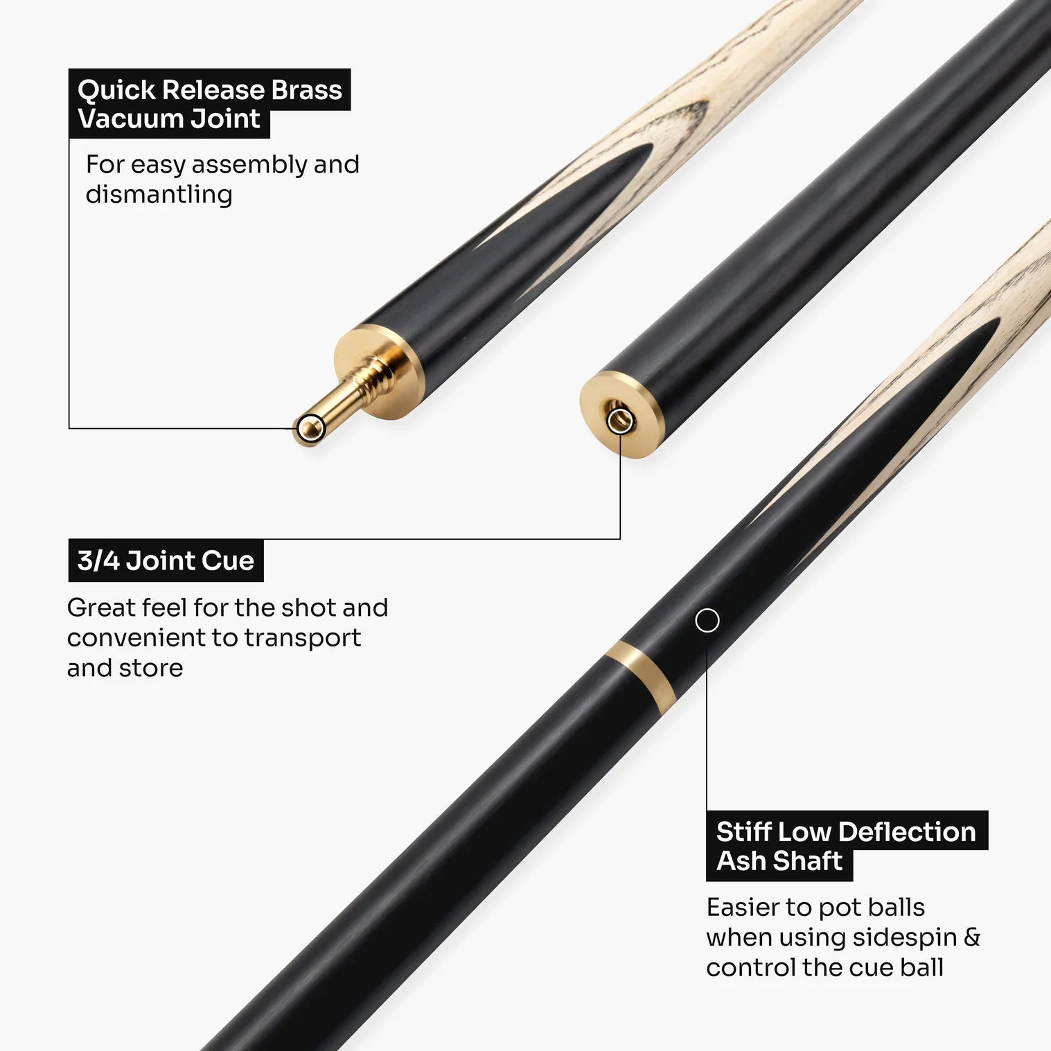 Baize Master Gold Series Marksman 3/4 Joint English Pool Cue with 8.5mm Baize Master Pro Impact Hybrid Tip