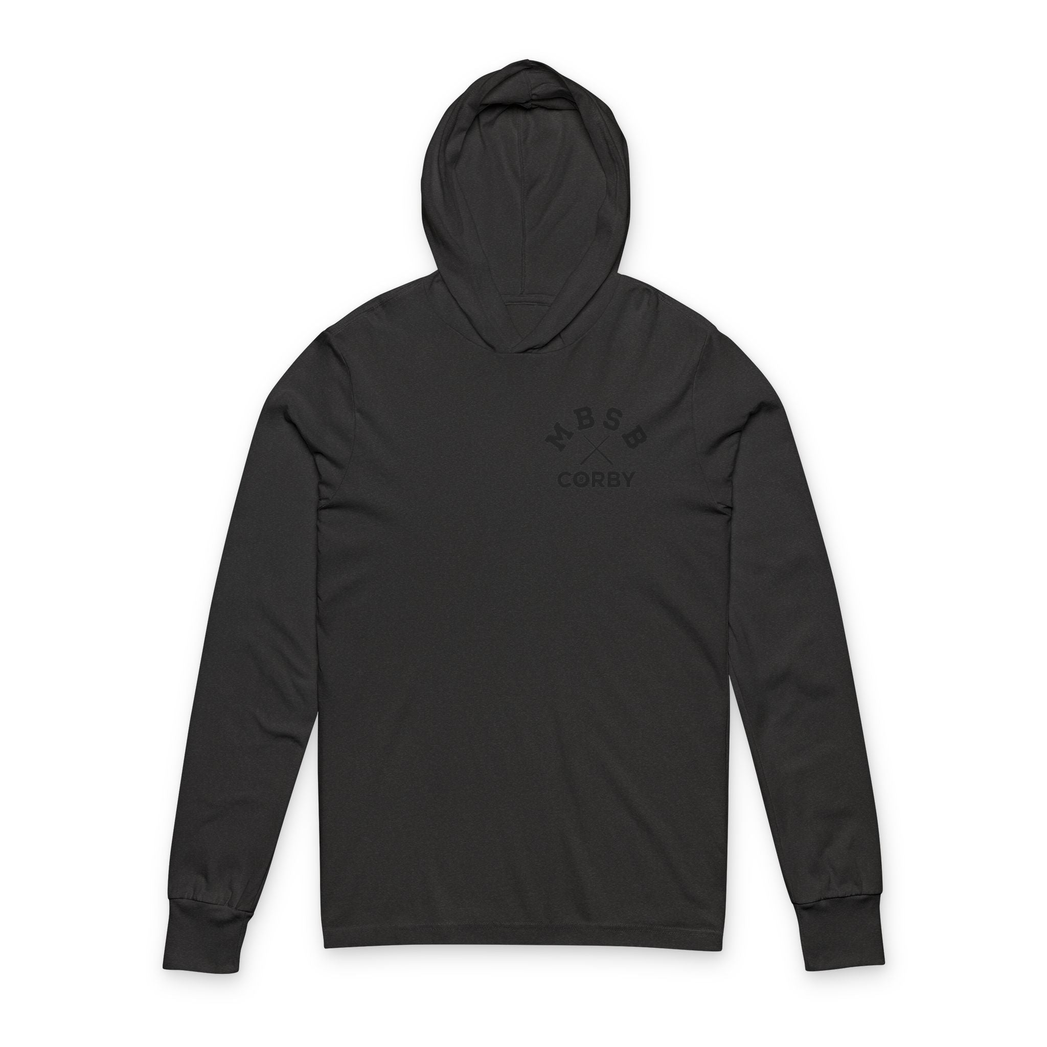 MBSS Corby Hooded Long Sleeve Tee — Minimal Chest Logo Long-Sleeve Hoodie Tee