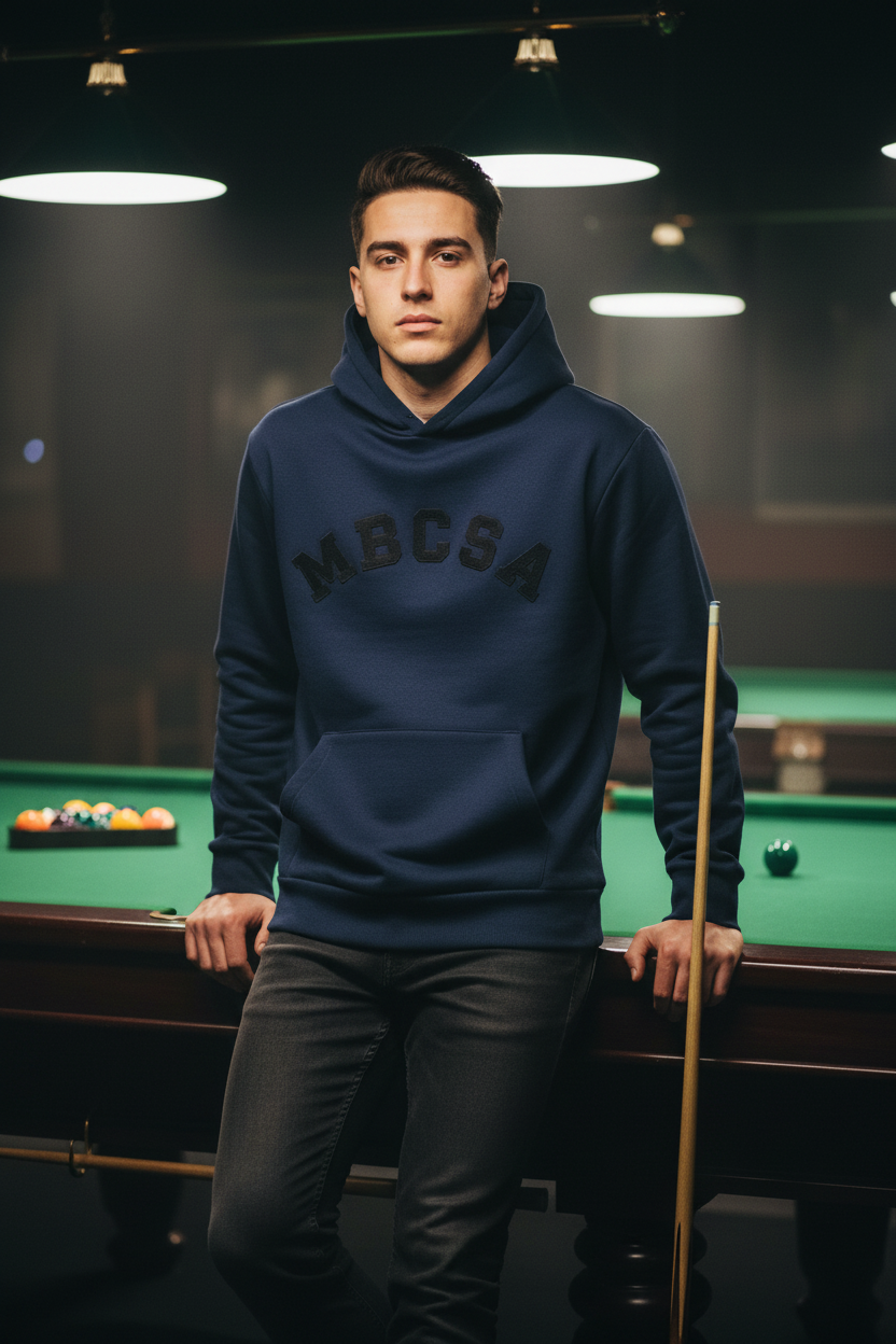 MBCSA Navy Hoodie Male Model - Pool Hall