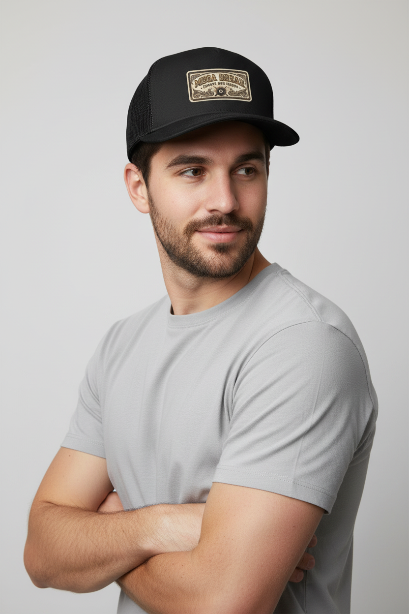 Mega Break Trucker Cap on Male Model