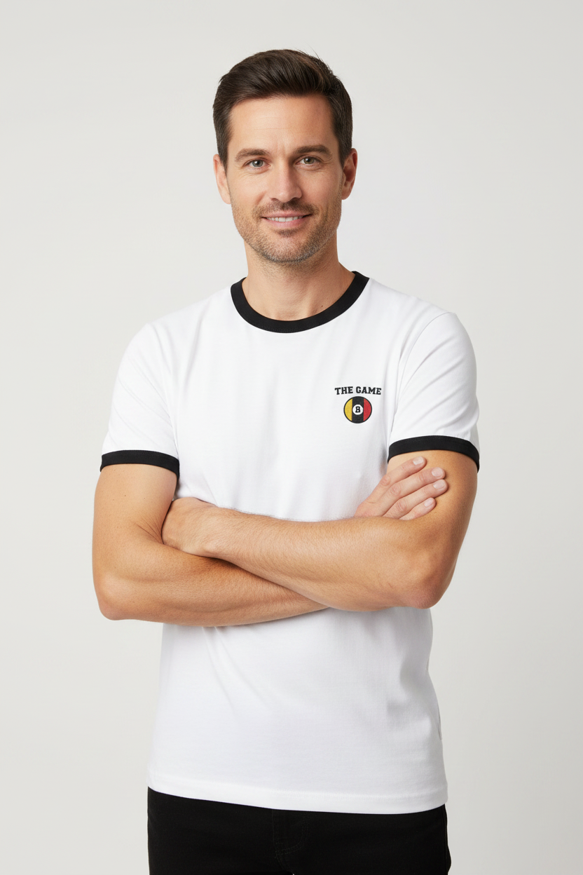 White Black Ringer Tee - Modelled